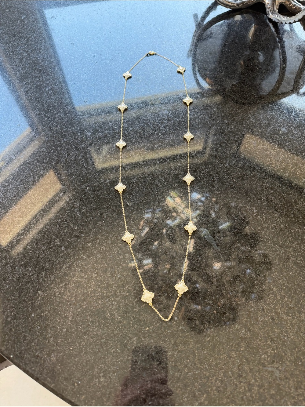 Gold Floral Station Necklace with Sparkling Accents